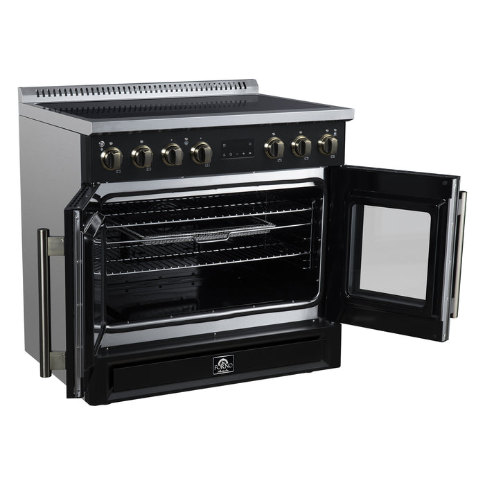 Torino French Door 36 Inch Induction Range with Air Fryer, Air Sous Vide & True Convection, Dual Broiler, Black