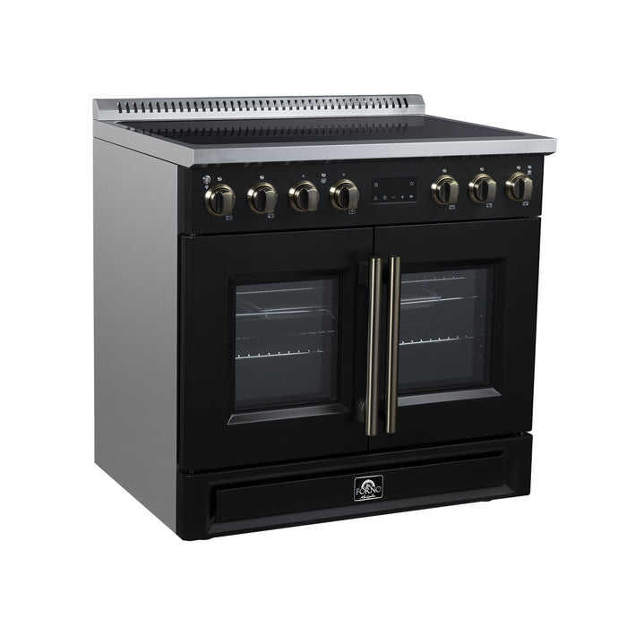 Torino French Door 36 Inch Induction Range with Air Fryer, Air Sous Vide & True Convection, Dual Broiler, Black