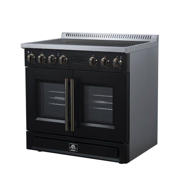 Torino French Door 36 Inch Induction Range with Air Fryer, Air Sous Vide & True Convection, Dual Broiler, Black
