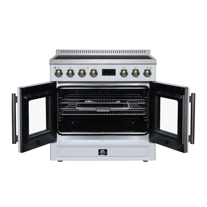 Torino French Door 36 Inch Induction Range with Air Fryer, Air Sous Vide & True Convection, Dual Broiler, White