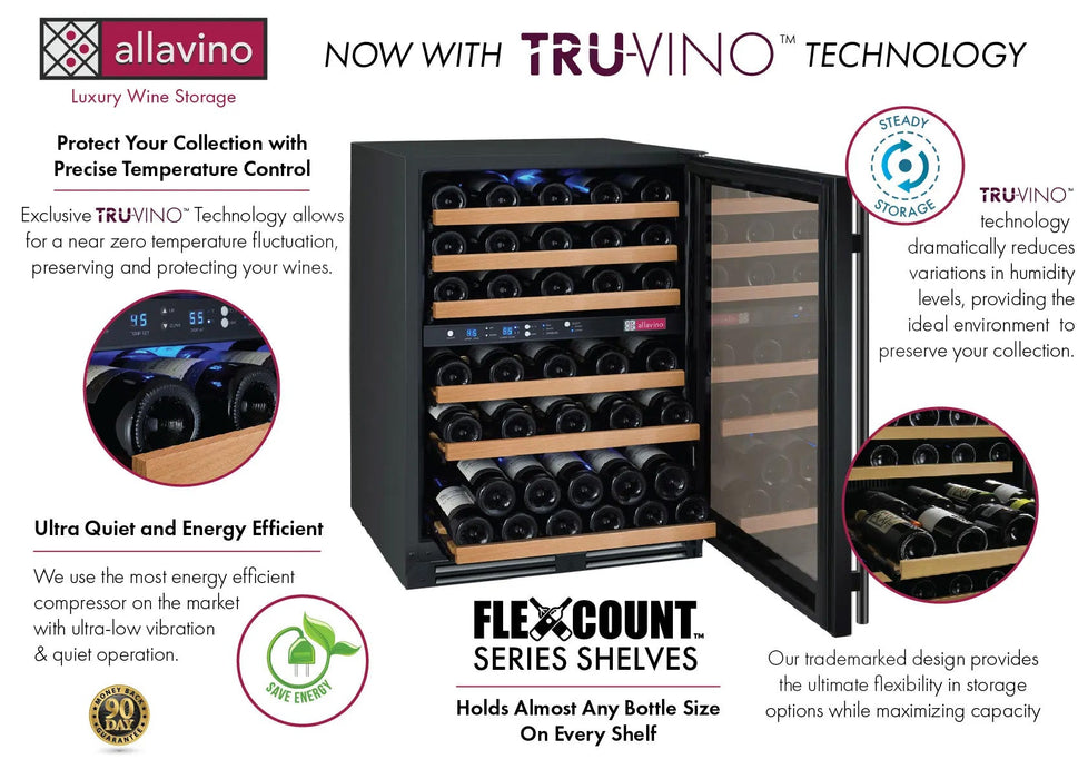 FlexCount Series 56 Bottle Dual Zone Built-in Wine Cooler Refrigerator with Black Door - Right Hinge