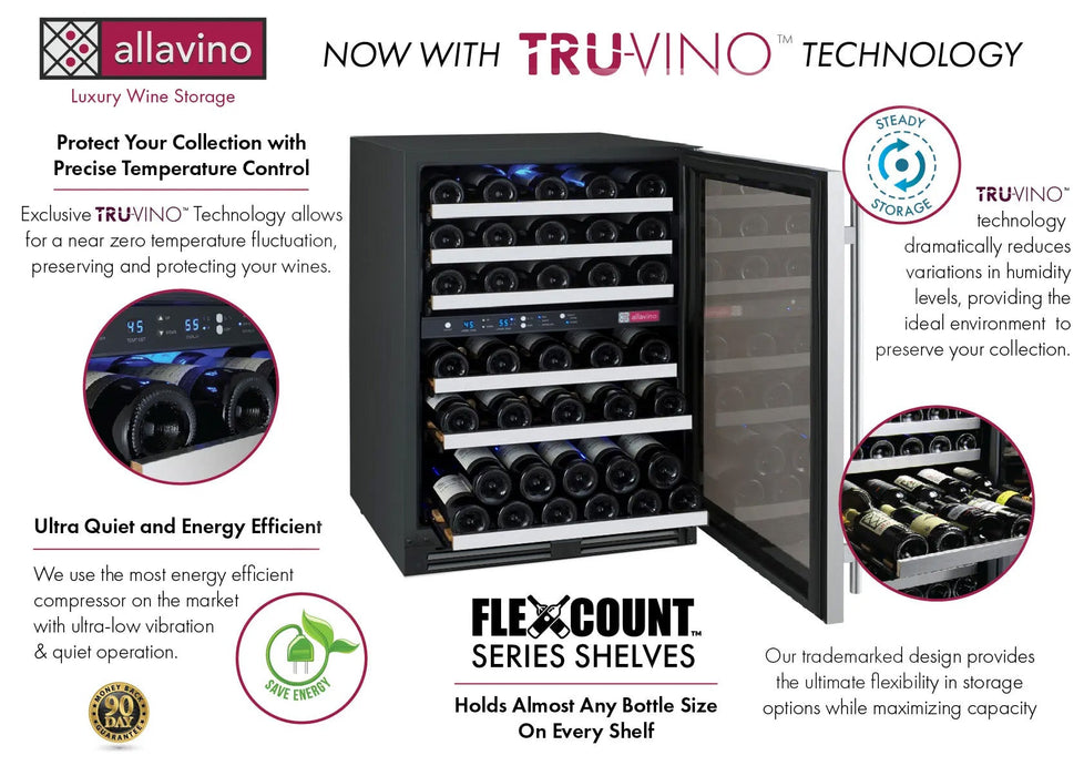 FlexCount Series 56 Bottle Dual Zone Built-In Wine Refrigerator with Stainless Steel Door - Right Hinge