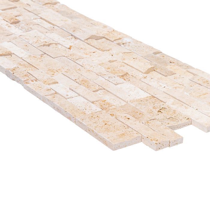 Ivory Beige Ledger 3D Panel 6"x24" Split-face Natural Travertine Wall Tile - Belair Collection
