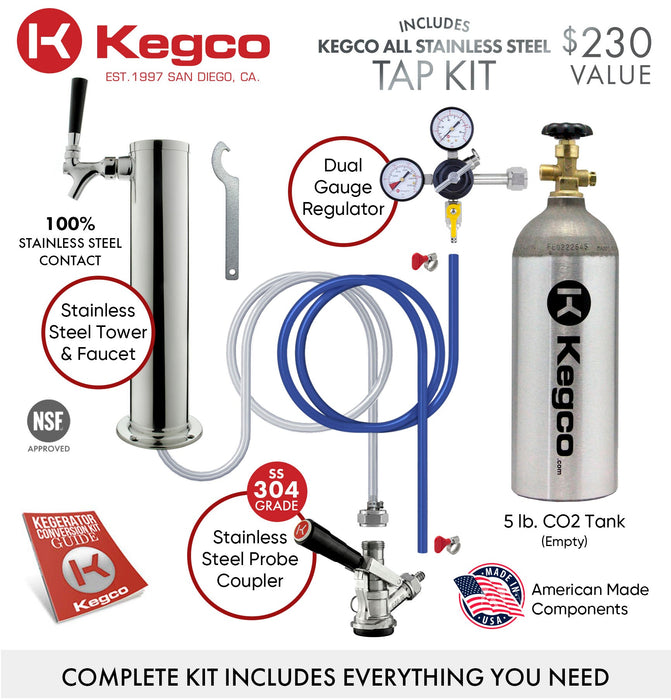 20" Wide Single Tap Black Kegerator Premium Kit