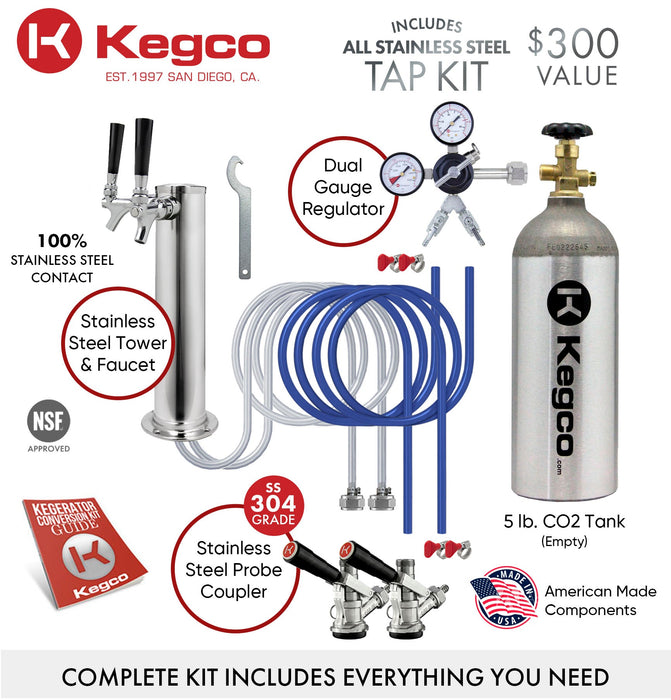 Kegco 20" Wide Dual Tap Black Kegerator Premium Kit