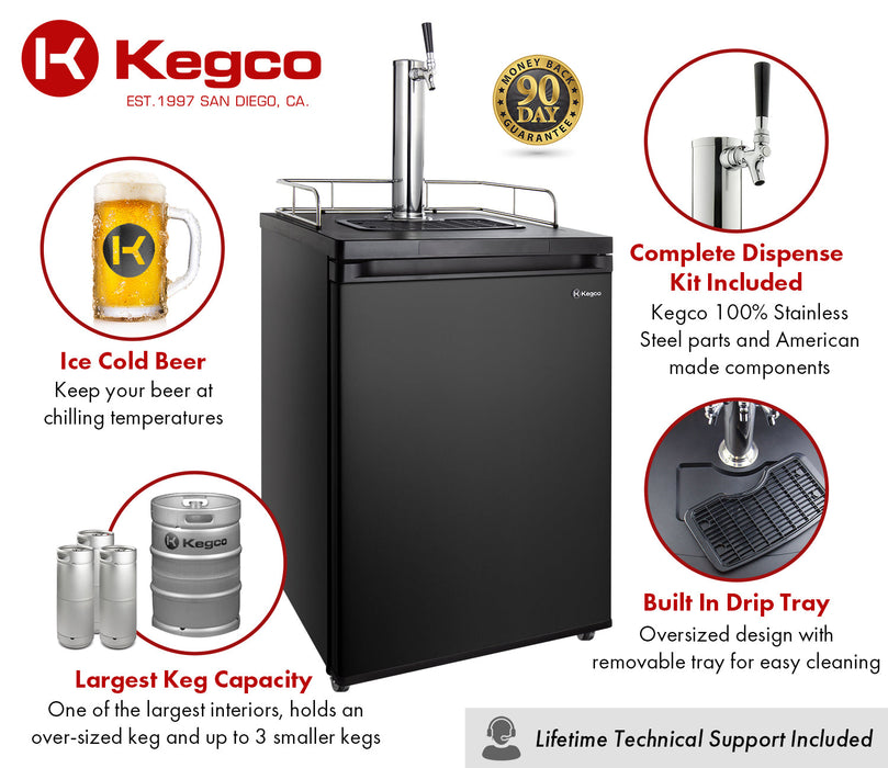 24" Wide Single Tap Black Kegerator Premium Kit