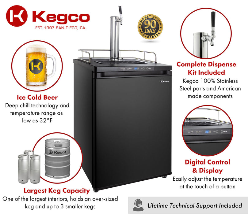 K309B-1 Full Size Digital Kegerator - Black Door - D System - Digital