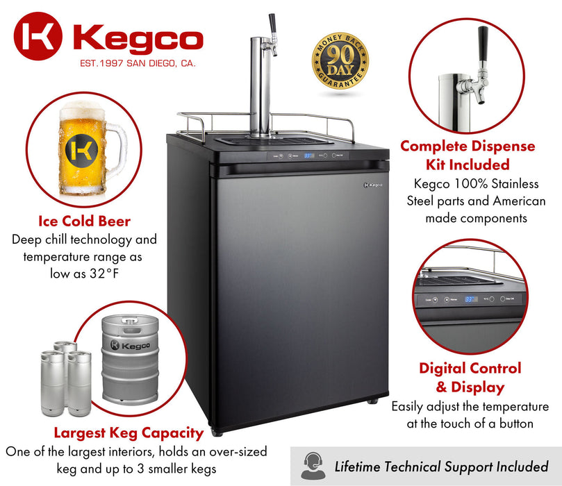 24" Wide Single Tap Black Stainless Steel Digital Kegerator