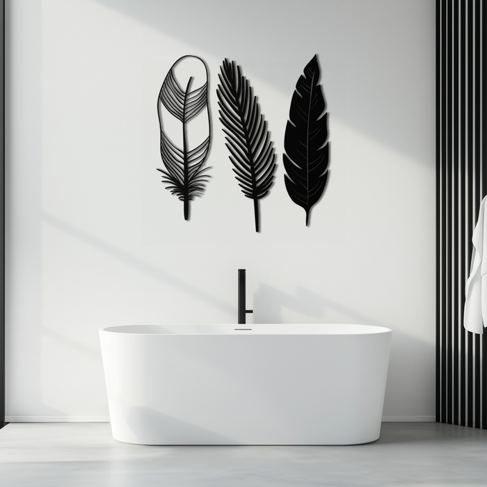Geometric Feather Metal Wall Art - Modern Boho Steel Decor - KAF117