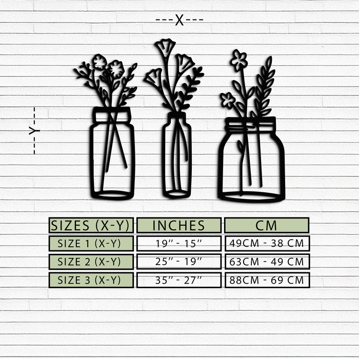 Floral Vase Metal Wall Art - 3-Piece Modern Steel Wall Decor - KAF118