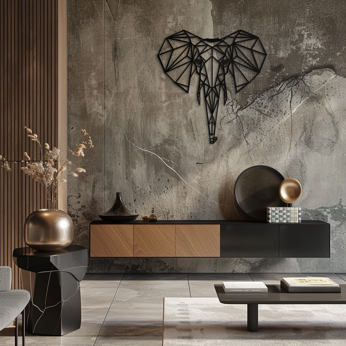 Geometric Elephant Metal Wall Art - Modern Abstract Steel Decor - KAF119