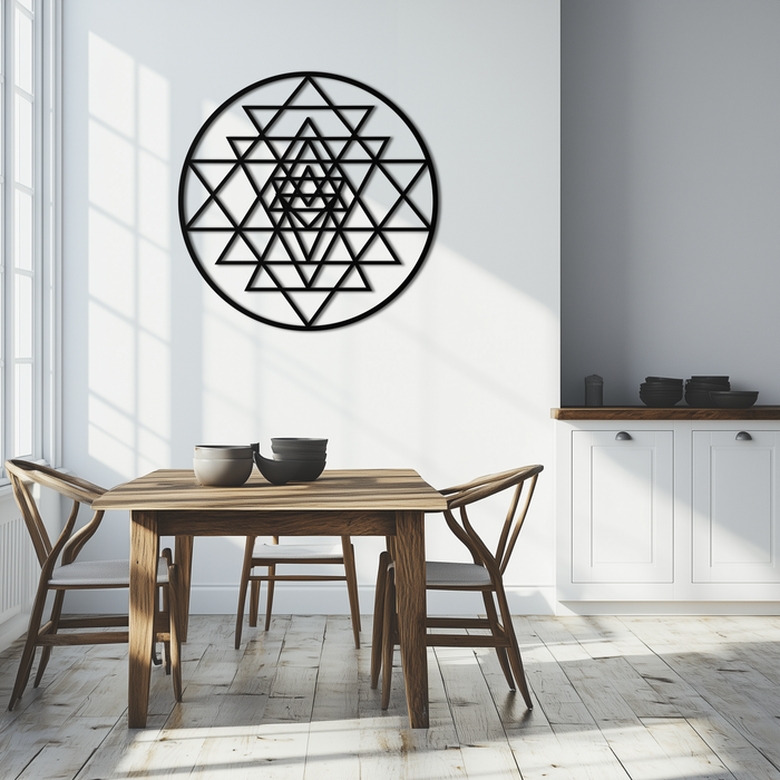 Geometric Sri Yantra Metal Wall Art - Sacred Geometry Steel Decor - KAF122