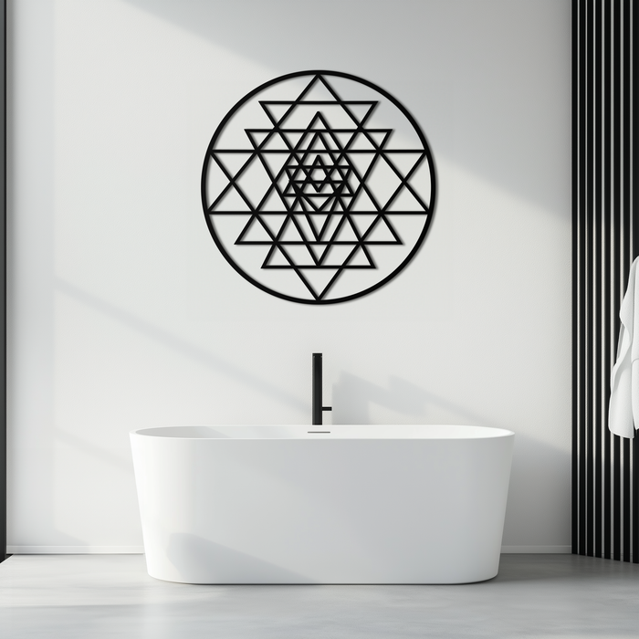 Geometric Sri Yantra Metal Wall Art - Sacred Geometry Steel Decor - KAF122