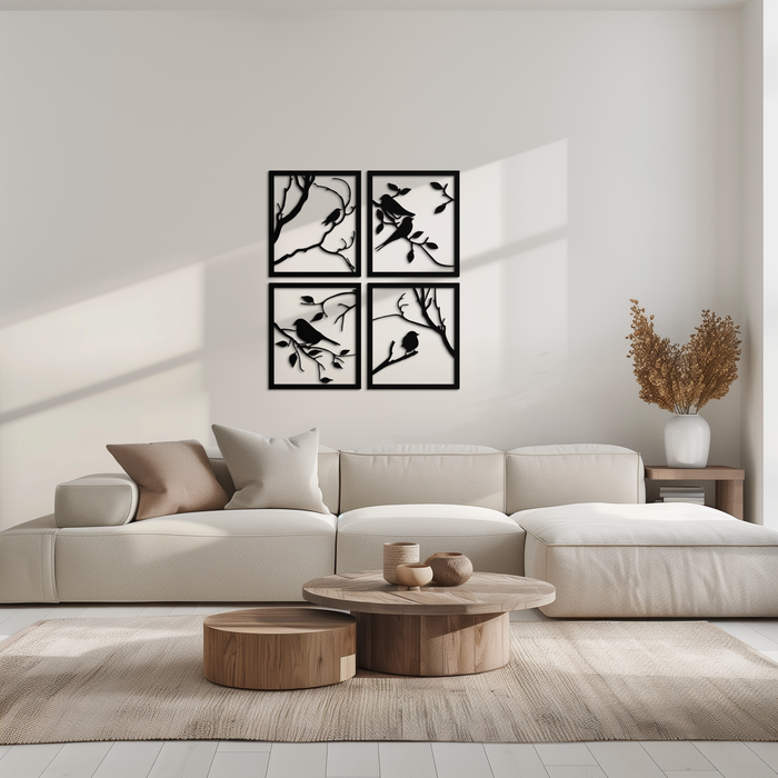 Bird Silhouette Metal Wall Art - 4-Piece Modern Steel Wall Decor - KAF128