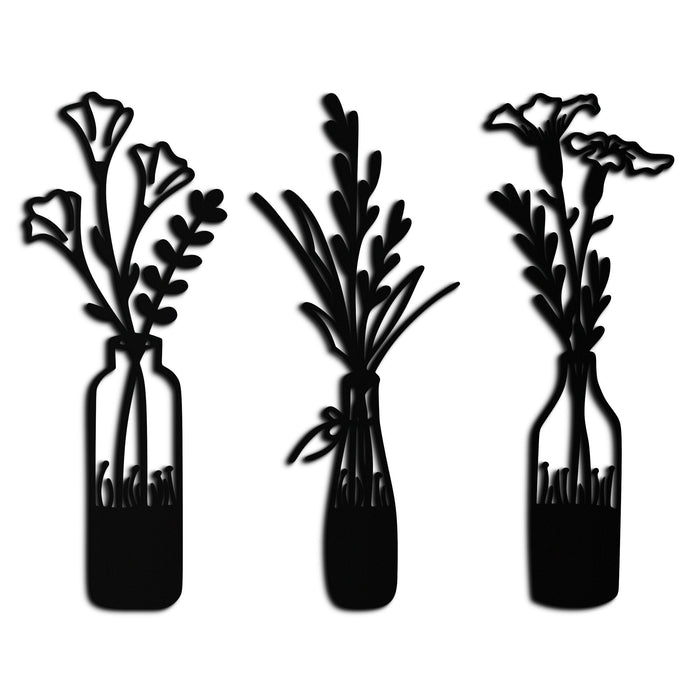 Rustic Floral Bottle Metal Wall Art - Elegant Vase & Flower Steel Decor - KAF142