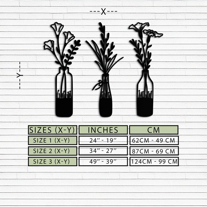 Rustic Floral Bottle Metal Wall Art - Elegant Vase & Flower Steel Decor - KAF142