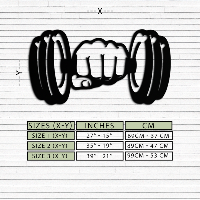 Gym Dumbbell Power Metal Wall Art - Bold and Motivational Gym Decor - KAF143