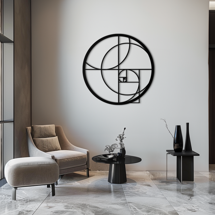Golden Ratio Circular Metal Wall Art - Fibonacci-Inspired Geometric Design - KAF145