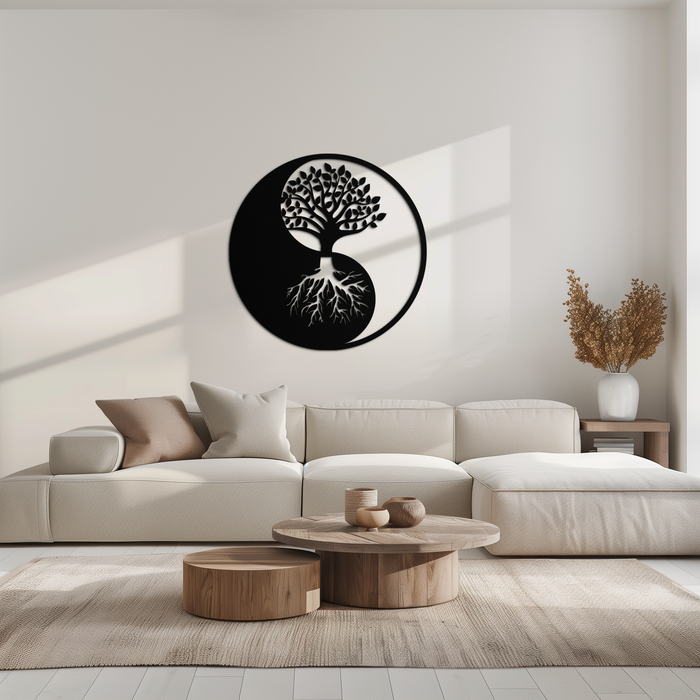 Yin-Yang Tree of Life Metal Wall Art - Harmonious Nature-Inspired Decor - KAF147