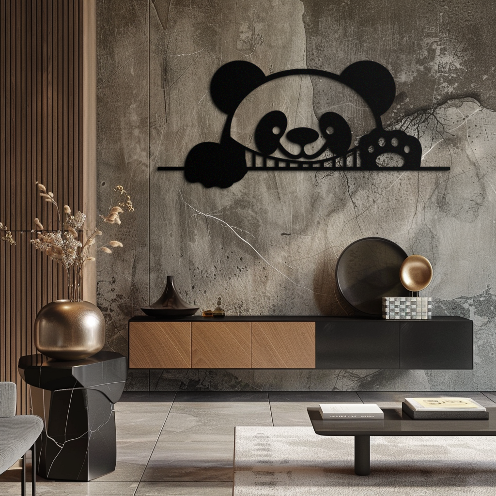 Geometric Panda Metal Wall Art - Playful Minimalist Steel Decor - KAF1