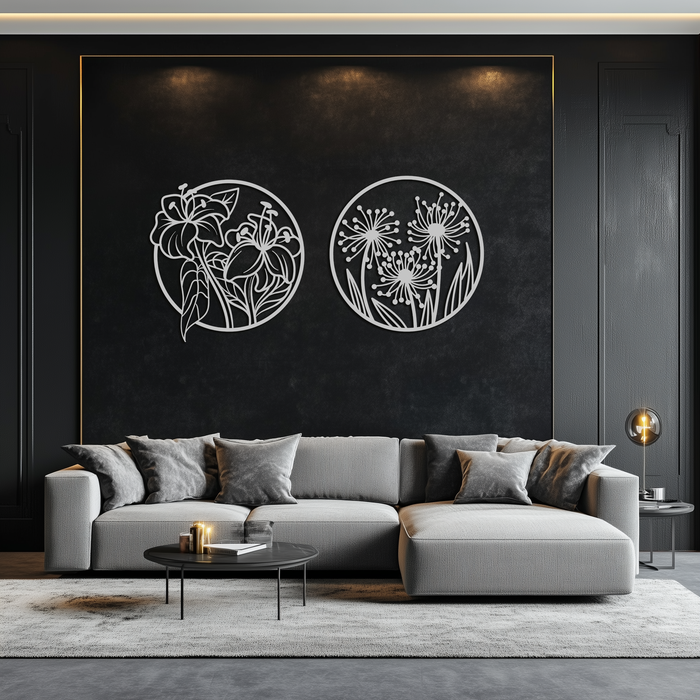 Floral Harmony Metal Wall Art – Elegant Botanical Steel Decor - KAF152
