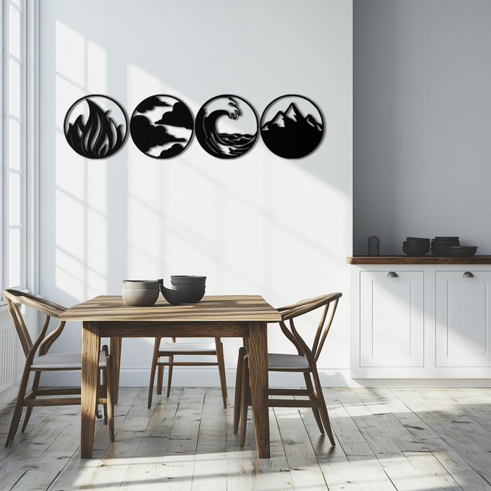 Four Elements Metal Wall Art - Fire, Air, Water, Earth Symbol Set - KAF156