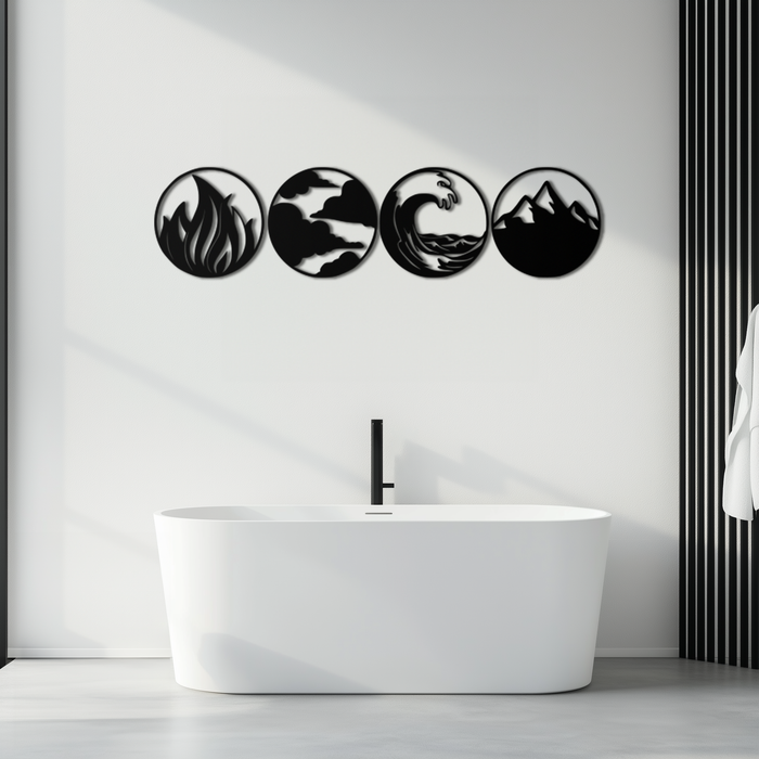 Four Elements Metal Wall Art - Fire, Air, Water, Earth Symbol Set - KAF156