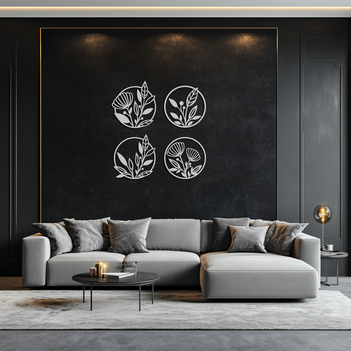 Floral Botanical Metal Wall Art - Nature-Inspired Circle Wall Decor - KAF160