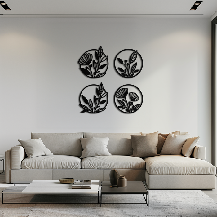 Floral Botanical Metal Wall Art - Nature-Inspired Circle Wall Decor - KAF160
