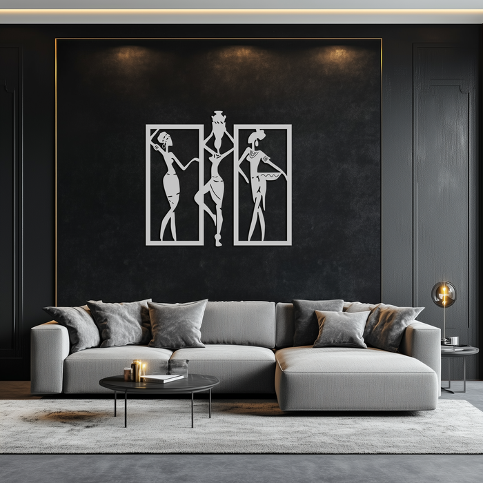 African Women Metal Wall Art - Elegant Tribal Wall Decor- KAF163
