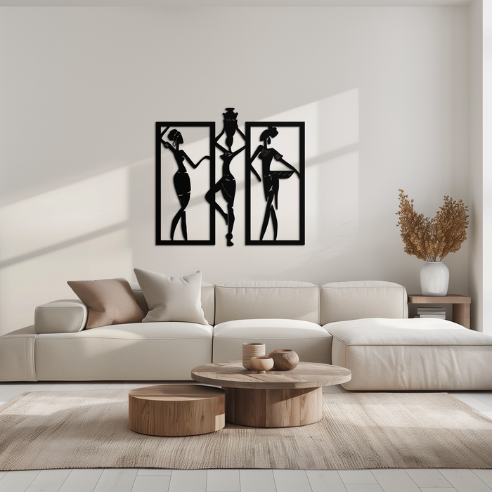 African Women Metal Wall Art - Elegant Tribal Wall Decor- KAF163