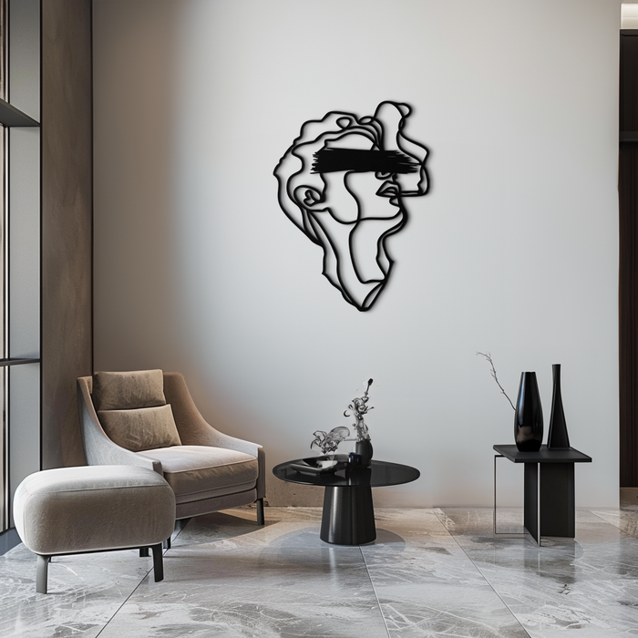 Blindfolded Men Metal Wall Art - Abstract Minimalist Line Art Decor- KAF170