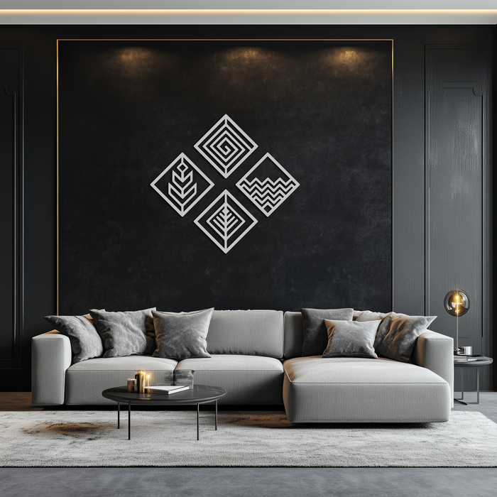 Four Elements Metal Wall Art - Modern Geometric Nature Decor- KAF173