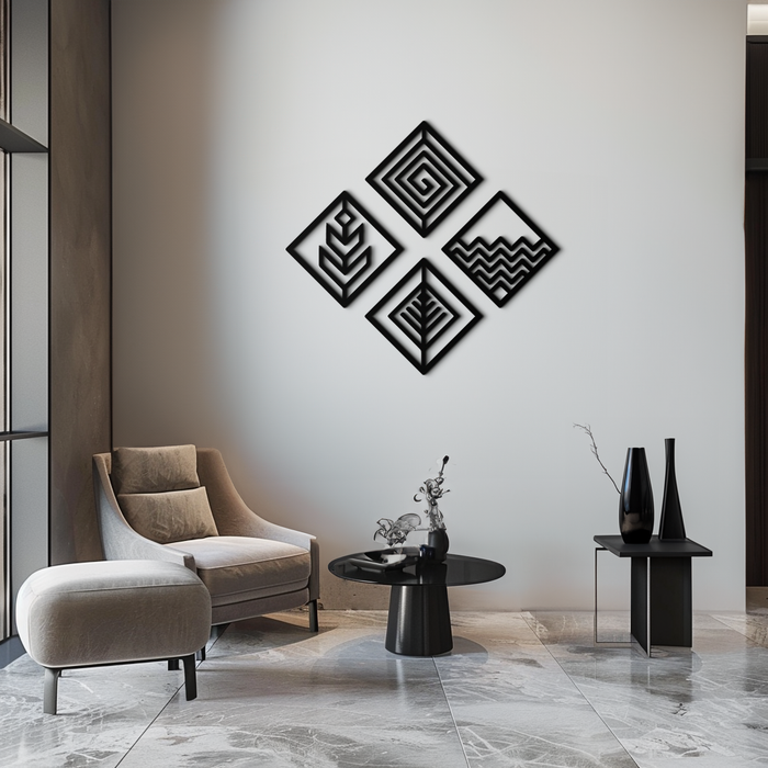 Four Elements Metal Wall Art - Modern Geometric Nature Decor- KAF173