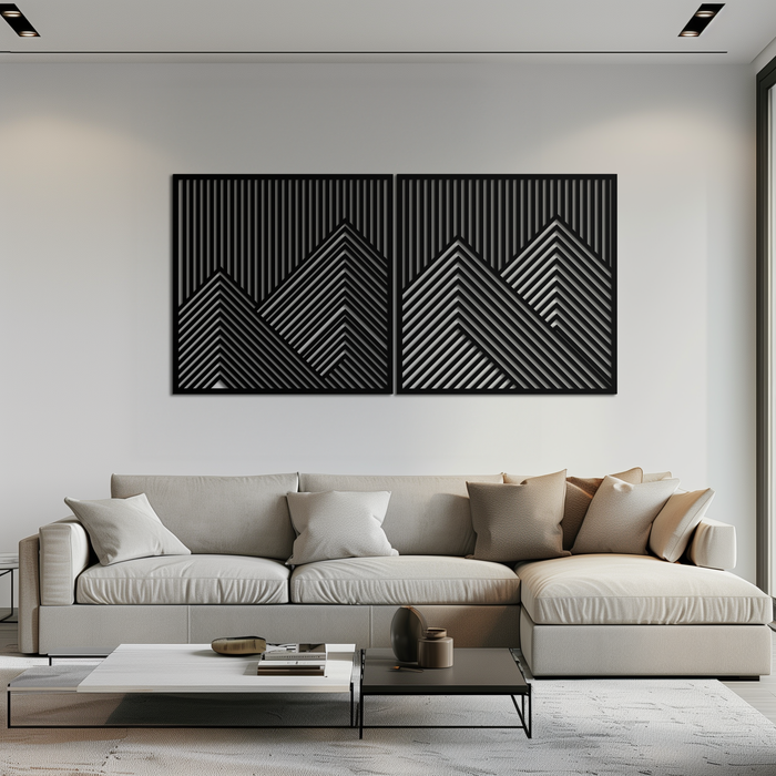 Geometric Mountain Landscape Metal Wall Art - Modern Minimalist Decor- KAF188