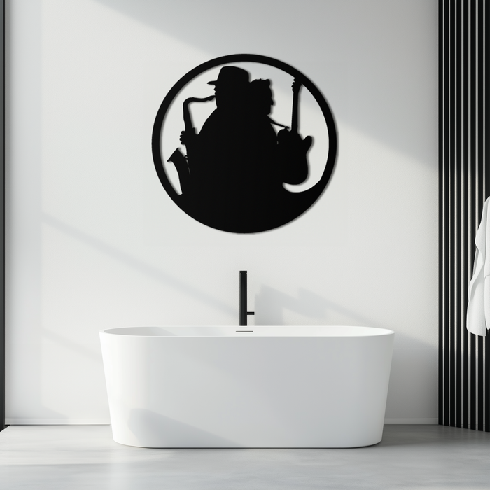 Jazz Musicians Metal Wall Art – Saxophone & Guitar Design - KAF192