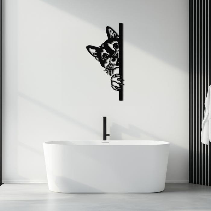 Peeking Cat Metal Wall Art – Cute Kitty Home Decor - KAF193