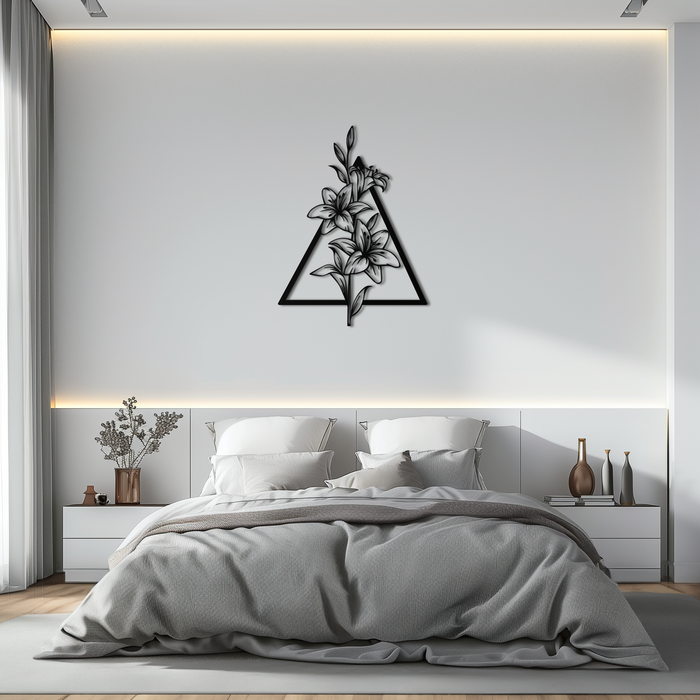 Floral Geometric Metal Wall Art – Elegant Lily Design - KAF215