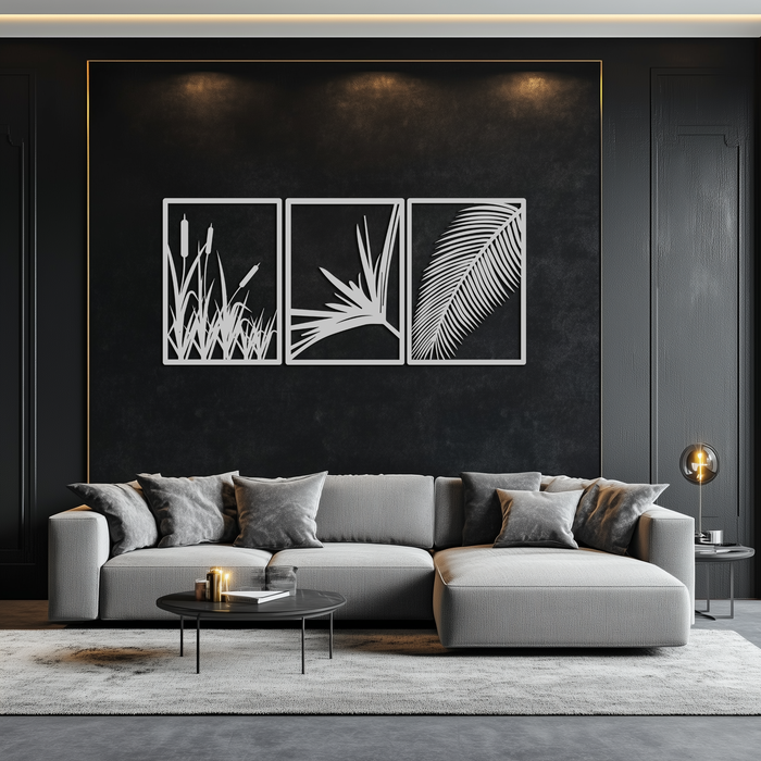 Tropical Metal Wall Art – 3-Panel Botanical Design - KAF216