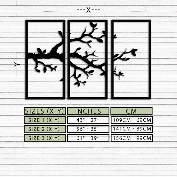 Branch Metal Wall Art – 3-Panel Minimalist Tree Design - KAF218