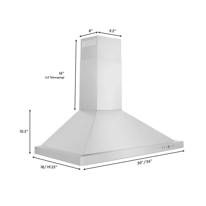 ZLINE 30 in. Convertible Vent Wall Mount Range Hood in Stainless Steel, KB-30