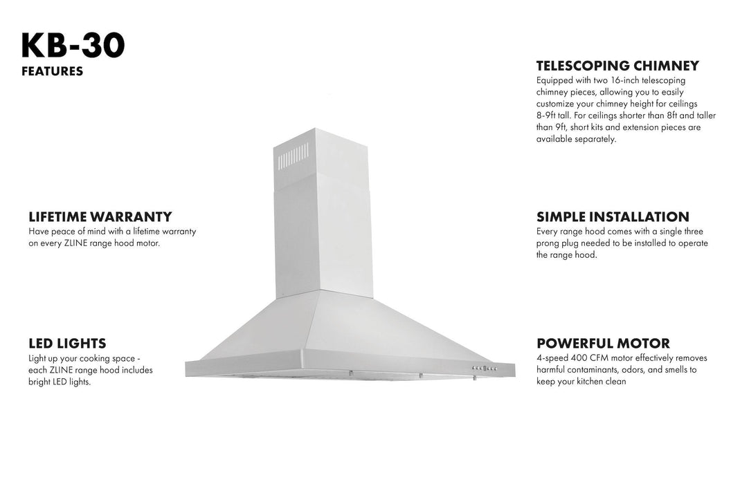 ZLINE Appliance Package - 30 in. Dual Fuel Range, Range Hood, 3 Rack Dishwasher, 3KP-RARH30-DWV