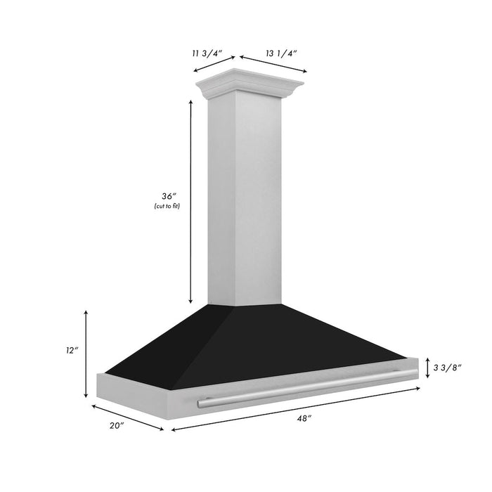 ZLINE Convertible Fingerprint Resistant DuraSnow® Stainless Steel Range Hood with Black Matte Shell and Stainless Steel Handle (KB4SNX-BLM)