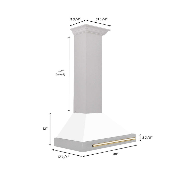 ZLINE Autograph Edition 30 in. Convertible Fingerprint Resistant DuraSnow® Stainless Steel Range Hood with White Matte Shell and Accent Handle (KB4SNZ-WM30)