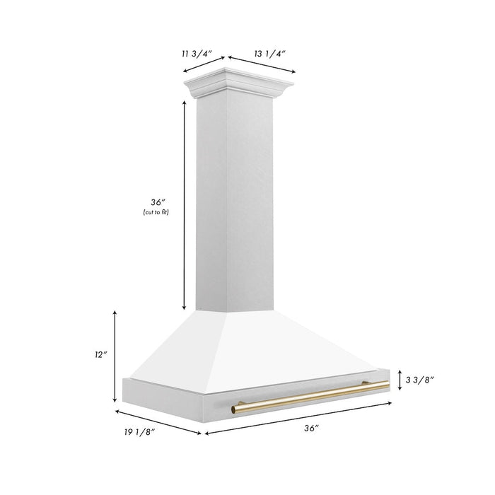 ZLINE Autograph Edition Convertible Fingerprint Resistant DuraSnow® Stainless Steel Range Hood with White Matte Shell and Polished Gold Handle (KB4SNZ-WM-G)