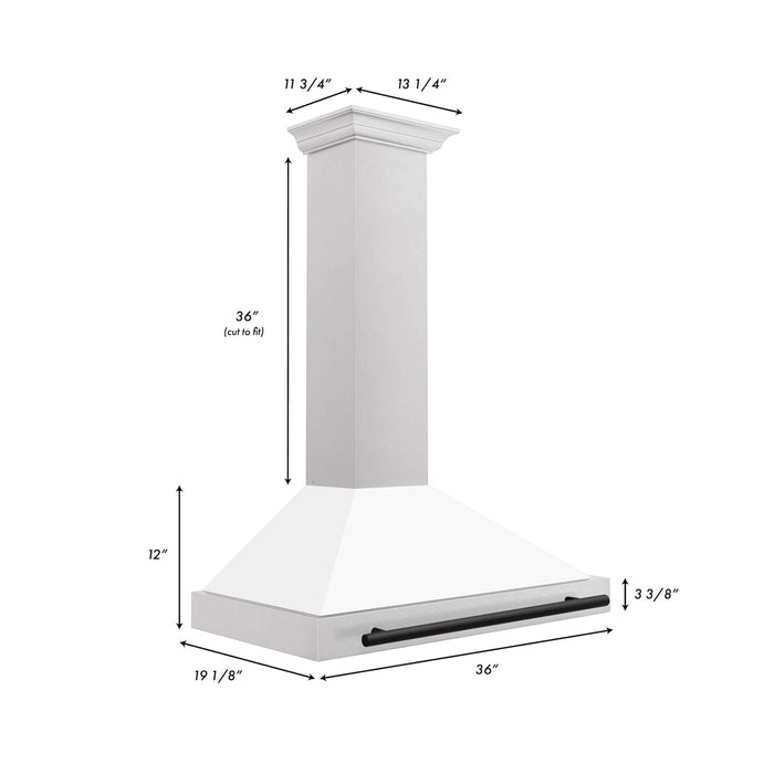 ZLINE 36" Autograph Edition Range Hood in DuraSnow® Stainless Steel with White Matte Shell and Black Handle, KB4SNZ-WM36-MB