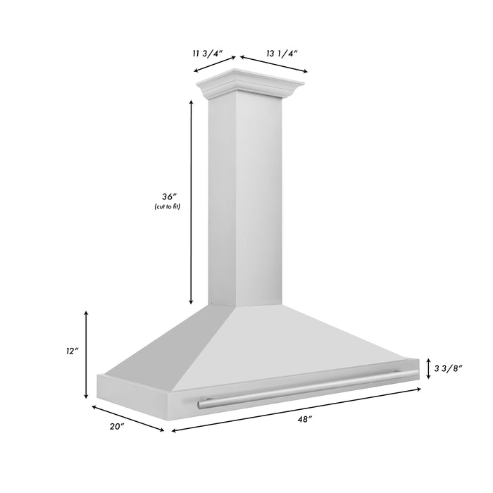 ZLINE 48 Inch Stainless Steel Range Hood with Stainless Steel Handle, KB4STX-48