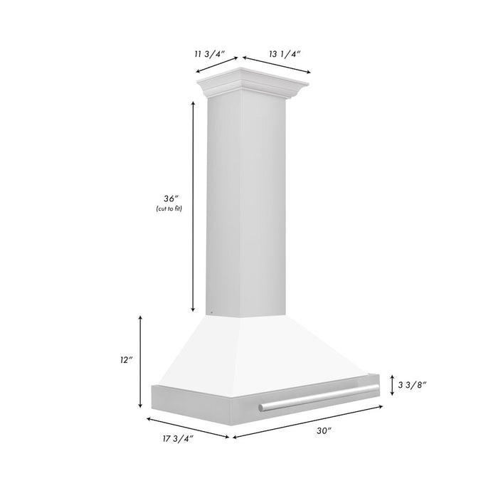 ZLINE Convertible Stainless Steel Range Hood with White Matte Shell and Stainless Steel Handle (KB4STX-WM)