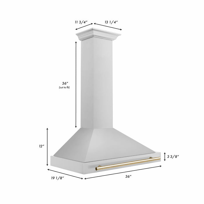 ZLINE 36 Inch Autograph Edition Stainless Steel Range Hood with Gold Handle, KB4STZ-36-G