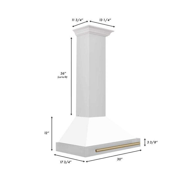 ZLINE Autograph Edition 30 in. Convertible Stainless Steel Range Hood with White Matte Shell and Accents (KB4STZ-WM30)